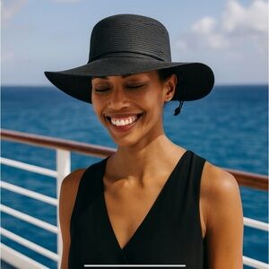 AUGUST HAT CO SUN HAT WIDE BRIM ADJUSTABLE TIE SUMMER COASTAL VACATION